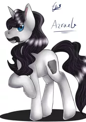 Size: 1748x2480 | Tagged: artist:elaineuri, coffin, cutie mark, derpibooru import, facial hair, long mane, oc, oc:azrael, safe, simple background, solo, unofficial characters only