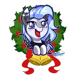 Size: 1000x1000 | Tagged: safe, artist:xwhitedreamsx, derpibooru import, oc, oc:night fury, unofficial characters only, pegasus, pony, christmas wreath, female, mare, simple background, solo, transparent background