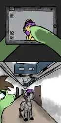 Size: 600x1205 | Tagged: safe, artist:thebathwaterhero, derpibooru import, oc, oc:brandy byte, oc:cold file, oc:tyra, unofficial characters only, pegasus, pony, zebra, cyoa:semantic error, amputee, apartment complex, artificial intelligence, cyberpunk, cyoa, pda, prosthetic limb, prosthetics, story included