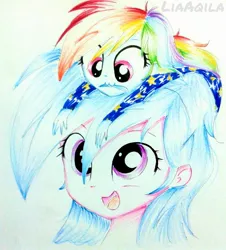 Size: 1854x2048 | Tagged: safe, artist:liaaqila, derpibooru import, firefly, rainbow dash, human, equestria girls, awesome, cute, dashabetes, firefly as rainbow dash's mom, hnnng, looking at each other, mother and daughter, smiling, traditional art, younger