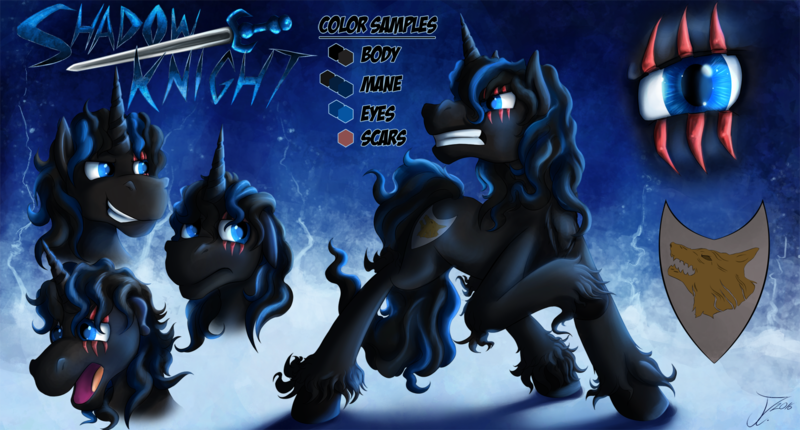 Size: 1500x806 | Tagged: safe, artist:jamescorck, derpibooru import, oc, oc:shadow knight, unofficial characters only, pony, unicorn, scar, solo