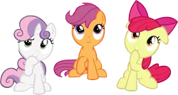 Size: 15273x8199 | Tagged: absurd resolution, adorabloom, apple bloom, artist:cyanlightning, cute, cutealoo, cutie mark crusaders, derpibooru import, diasweetes, floppy ears, on your marks, safe, scootaloo, simple background, .svg available, sweetie belle, transparent background, varying degrees of want, vector