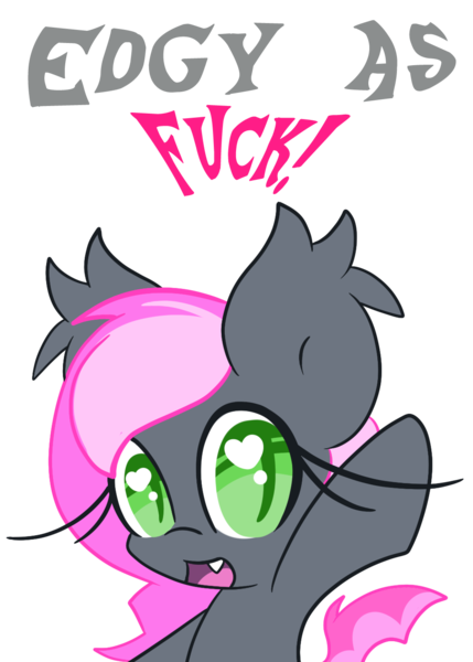 Size: 1000x1400 | Tagged: artist needed, safe, derpibooru import, oc, oc:heartbeat, unofficial characters only, bat, bat pony, pony, 2edgy4me, blatant lies, edgy, edgy as fuck, foal, heart eyes, simple background, solo, transparent background, vulgar, wingding eyes