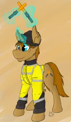 Size: 1580x2717 | Tagged: safe, artist:kamithepony, derpibooru import, oc, unofficial characters only, pony, unicorn, airport, ground crew, safety, safety vest, solo