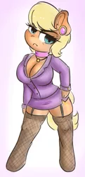 Size: 933x1920 | Tagged: anthro, arm hooves, artist:wickedsilly, big breasts, breasts, busty ms. harshwhinny, chibi, cleavage, derpibooru import, female, fishnets, looking at you, ms. harshwhinny, solo, solo female, suggestive, unguligrade anthro