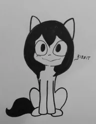 Size: 1014x1312 | Tagged: safe, artist:tjpones, derpibooru import, ponified, frog, frog pony, pony, black and white, grayscale, monochrome, my hero academia, quirked pony, ribbit, sitting, solo, tsuyu asui