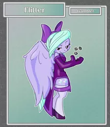 Size: 1688x1950 | Tagged: safe, artist:brownie-bytes, derpibooru import, flitter, anthro, pegasus, unguligrade anthro, bow, clothes, crossover, dice, female, final fantasy, gambler, hair bow, looking at you, solo, stockings, thigh highs