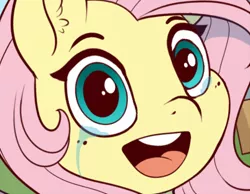 Size: 800x621 | Tagged: safe, artist:evehly, derpibooru import, edit, fluttershy, pony, cropped, crying, cute, female, mare, open mouth, smiling, solo