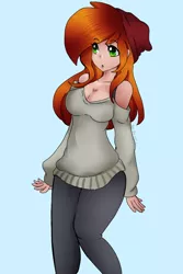 Size: 640x960 | Tagged: artist:rene-color-wolf, breasts, cleavage, derpibooru import, female, freckles, human, humanized, humanized oc, oc, oc:debra rose, solo, solo female, suggestive, unofficial characters only