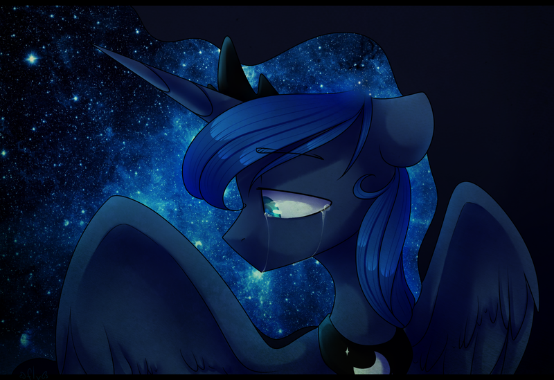 Size: 3000x2060 | Tagged: artist:starlyflygallery, crying, derpibooru import, princess luna, safe, solo, space, stars