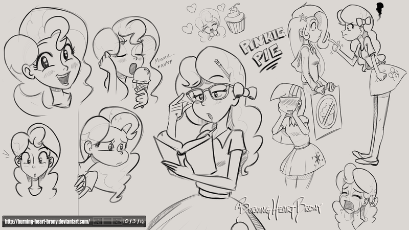 Size: 1920x1080 | Tagged: suggestive, artist:burning-heart-brony, derpibooru import, pinkie pie, trixie, twilight sparkle, equestria girls, angry, book, chibi, crying, cupcake, emotions, expressions, fist, food, glasses, grayscale, happy, heart, ice cream, licking, moaning, monochrome, nerd, pencil, pointing, puzzled, reading, sad, sign, sketch, sketch dump, surprised, that pony sure does love cupcakes, tongue out, upset