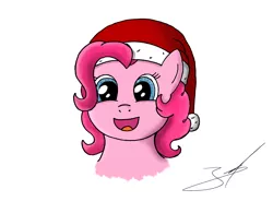 Size: 2330x1716 | Tagged: safe, artist:derpyjoel, derpibooru import, pinkie pie, bust, christmas, hat, santa hat, solo