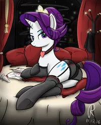 Size: 1402x1743 | Tagged: suggestive, artist:nevobaster, derpibooru import, rarity, black underwear, book, buttplug, canterlot, clothes, couch, female, frilly underwear, heart, image, jewelry, lingerie, looking at you, night, panties, pillow, plot, png, sex toy, solo, solo female, tiara, underhoof, underwear