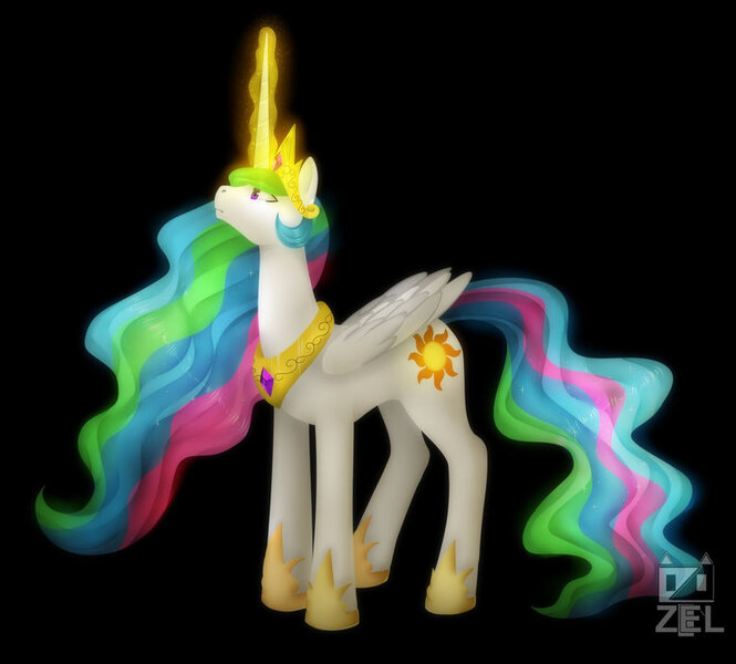 Size: 800x722 | Tagged: artist:ponyprincessgirl100, black background, derpibooru import, glowing horn, princess celestia, safe, simple background, solo