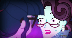 Size: 1311x696 | Tagged: safe, derpibooru import, edit, edited screencap, screencap, principal abacus cinch, sci-twi, twilight sparkle, equestria girls, friendship games, animated, clothes, derp, discovery family logo, eyes, gif, glasses, unleash the magic, wat