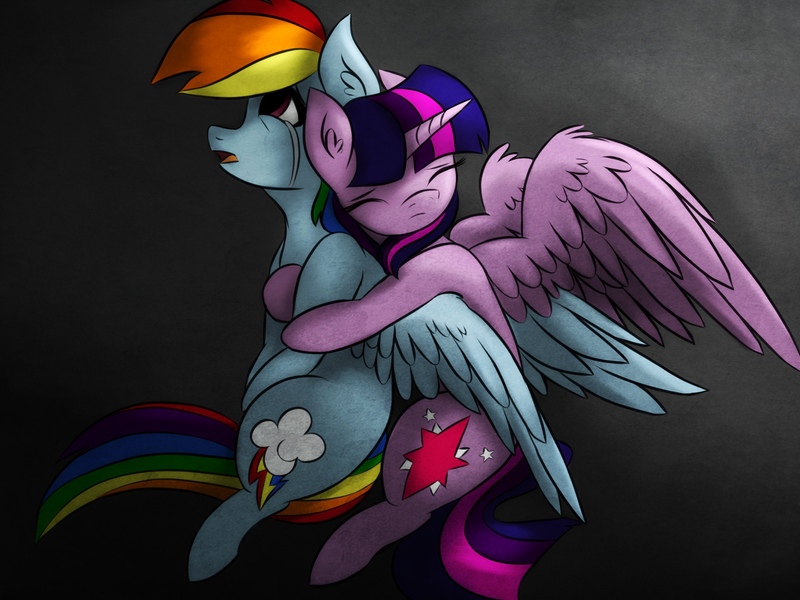 Size: 2048x1536 | Tagged: safe, artist:mylittlelevi64, derpibooru import, rainbow dash, twilight sparkle, twilight sparkle (alicorn), alicorn, pony, comforting, crying, eyes closed, female, hug, hug from behind, lesbian, sad, shipping, simple background, twidash