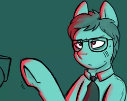 Size: 1235x984 | Tagged: artist:deyogee, clothes, crossover, derpibooru import, glasses, herbert west, necktie, ponified, re-animator, safe, solo, sweat, underhoof