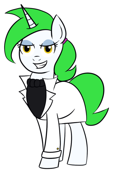 Size: 739x1116 | Tagged: safe, artist:feralroku, derpibooru import, oc, oc:tessarect shine, unofficial characters only, pony, unicorn, 2017 community collab, derpibooru community collaboration, clothes, lab coat, simple background, smiling, solo, sweater, transparent background