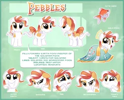 Size: 3310x2693 | Tagged: safe, artist:centchi, derpibooru import, oc, oc:pebbles, unofficial characters only, earth pony, koi, pony, chubby, clothes, cute, female, filly, image, kimono (clothing), koi pony, ocbetes, png, puffy cheeks, reference sheet, solo