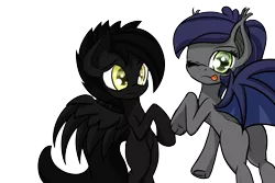 Size: 1280x853 | Tagged: safe, artist:an-m, derpibooru import, oc, oc:frostbite, oc:shadowmoon, unofficial characters only, bat pony, pony, one eye closed, plot, underhoof, wink