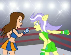 Size: 4000x3090 | Tagged: safe, artist:dieart77, derpibooru import, upper crust, equestria girls, american dad, belly button, boxing, boxing ring, clothes, crossover, exeron fighters, exeron gloves, lisa silver, midriff, skirt, sports bra