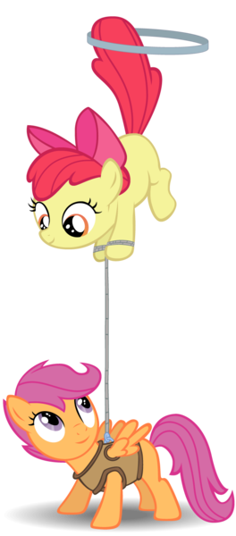 Size: 660x1498 | Tagged: apple bloom, applecopter, artist:stinkehund, derpibooru import, harness, loop-de-hoop, rope, safe, scootaloo, simple background, this will end in tears and/or death and/or covered in tree sap, transparent background, vector