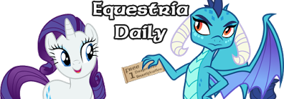 Size: 400x140 | Tagged: banner, derpibooru import, equestria daily, hand on hip, open mouth, princess ember, rarity, safe, simple background, smiling, spread wings, transparent background