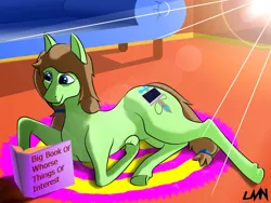 Size: 1288x966 | Tagged: safe, artist:lvnnkartistries, derpibooru import, oc, oc:takapone, unofficial characters only, earth pony, pony, book, carpet, comfy, couch, digital art, reading, relaxed, relaxing, solo, sunny, sunshine