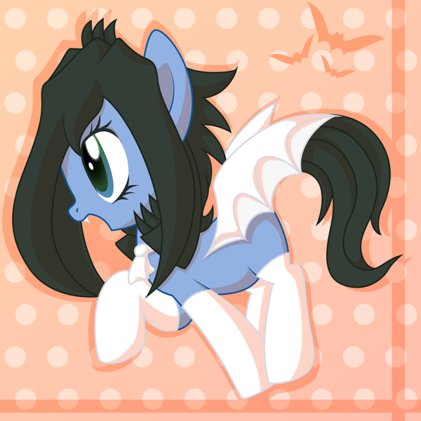 Size: 1280x1280 | Tagged: safe, artist:an-m, artist:konce11, derpibooru import, oc, oc:reflect decrypt, unofficial characters only, bat pony, pony, blank flank, bowtie, clothes, fangs, socks, solo