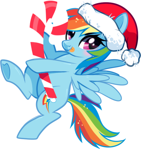 Size: 574x603 | Tagged: safe, artist:suzuii, derpibooru import, rainbow dash, blushing, candy, candy cane, cute, dashabetes, food, hat, santa hat, solo, tongue out