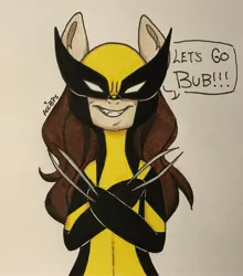 Size: 2305x2623 | Tagged: safe, artist:ameliacostanza, derpibooru import, ponified, earth pony, pony, anti-hero, anti-heroine, bone spike projection, claws, clothes, confident, costume, crossover, grin, laura kinney, marvel, smiling, solo, traditional art, wolverine, x-23