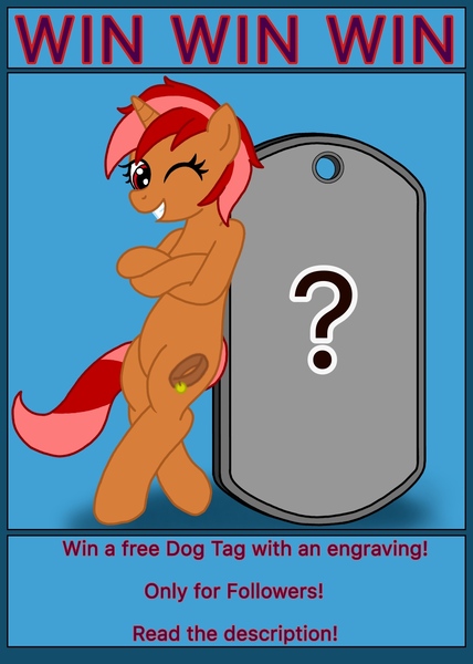 Size: 1039x1455 | Tagged: safe, artist:linedraweer, derpibooru import, oc, oc:collar bound, unofficial characters only, pony, unicorn, bipedal, dog tags, raffle, solo, win