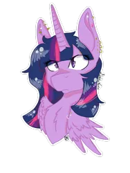 Size: 768x1024 | Tagged: safe, artist:liddieneko, derpibooru import, twilight sparkle, twilight sparkle (alicorn), alicorn, pony, bust, ear piercing, earring, jewelry, lip piercing, piercing, portrait, punk, simple background, solo, transparent background, wing piercing