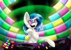 Size: 1024x718 | Tagged: safe, artist:themagicfantasy, derpibooru import, vinyl scratch, open mouth, solo