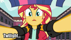 Size: 533x300 | Tagged: suggestive, derpibooru import, edit, screencap, sunset shimmer, twilight sparkle, equestria girls, friendship games, animated, female, female pov, frown, gif, gritted teeth, implied groping, lesbian, looking at you, offscreen character, open mouth, perspective, pov, shipping, sunsetsparkle, talking, wide eyes