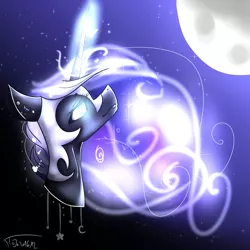 Size: 4000x4000 | Tagged: artist:amai-aji, bust, derpibooru import, glowing horn, moon, nightmare moon, portrait, safe, solo