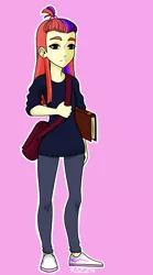 Size: 566x1019 | Tagged: artist:slimegrave, book, clothes, derpibooru import, human, humanized, missing accessory, moondancer, pants, pony coloring, purse, safe, shoes, signature, solo