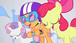 Size: 1280x720 | Tagged: safe, derpibooru import, screencap, apple bloom, scootaloo, sweetie belle, pony, flight to the finish, cutie mark crusaders, hearts strong as horses