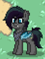 Size: 185x238 | Tagged: safe, derpibooru import, oc, oc:moonlit dusk, unofficial characters only, bat pony, pony, pony town, blue eyes, blue wings, clothes, collar, fangs, game, scarf, solo