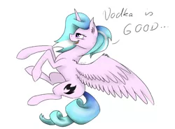 Size: 663x491 | Tagged: safe, artist:themagicfantasy, derpibooru import, oc, unofficial characters only, alicorn, pony, alcohol, alicorn oc, drunk, simple background, solo, vodka, white background