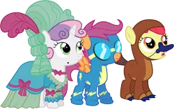 Size: 4756x3001 | Tagged: absurd resolution, .ai available, apple bloom, artist:cloudyglow, clothes, costume, cutie mark crusaders, derpibooru import, dress, goggles, nightmare night costume, open mouth, platypus, safe, scare master, scootaloo, simple background, sweetie belle, transparent background, vector, wonderbolts uniform