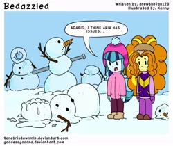 Size: 975x820 | Tagged: safe, artist:goddessgoodra, derpibooru import, adagio dazzle, sonata dusk, comic:bedazzled, equestria girls, bedazzled, calvin and hobbes, comic, snowman