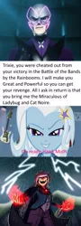 Size: 1538x4265 | Tagged: safe, artist:glancojusticar, derpibooru import, trixie, equestria girls, rainbow rocks, absurd resolution, akumatized, alicorn amulet, crossover, dialogue, hawk moth, miraculous ladybug