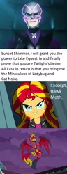 Size: 1538x4001 | Tagged: safe, derpibooru import, sunset shimmer, equestria girls, absurd resolution, akumatized, crossover, dialogue, hawk moth, miraculous ladybug, sunset satan