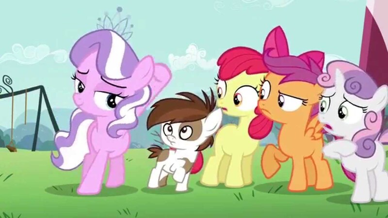 Size: 1280x720 | Tagged: safe, derpibooru import, screencap, apple bloom, diamond tiara, pipsqueak, scootaloo, sweetie belle, earth pony, pony, crusaders of the lost mark, colt, cutie mark crusaders, male, raised eyebrow, raised hoof, the vote