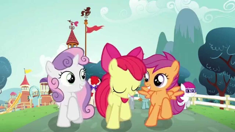 Size: 1280x720 | Tagged: safe, derpibooru import, screencap, apple bloom, scootaloo, silver spoon, snips, sweetie belle, twist, pony, crusaders of the lost mark, cutie mark crusaders, needs more jpeg, we'll make our mark