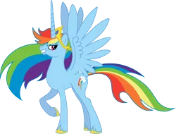 Size: 9474x7200 | Tagged: safe, artist:chimajra, derpibooru import, rainbow dash, alicorn, pony, absurd resolution, alicornified, looking back, race swap, rainbowcorn, raised hoof, simple background, smiling, solo, spread wings, transparent background, vector