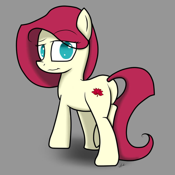 Size: 800x800 | Tagged: safe, artist:jaomt2015, derpibooru import, oc, oc:scarlette lotus, unofficial characters only, earth pony, pony, female, gray background, looking back, mare, plot, simple background, solo