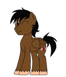 Size: 944x1105 | Tagged: safe, artist:flawlessvictory20, derpibooru import, oc, oc:flawless victory, unofficial characters only, pegasus, pony, 2017 community collab, derpibooru community collaboration, male, one eye closed, simple background, solo, stallion, transparent background, unshorn fetlocks, wink