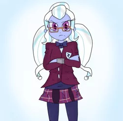 Size: 4107x4047 | Tagged: safe, artist:mildockart, derpibooru import, sugarcoat, equestria girls, friendship games, absurd resolution, clothes, crossed arms, crystal prep academy uniform, crystal prep shadowbolts, glasses, leggings, looking at you, necktie, pigtails, pleated skirt, school uniform, skirt, solo, twintails